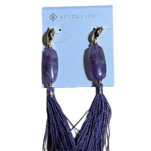 Kendra Scott Amethyst Earrings, Purple Tassels, Gold Plated Hoop, Post Back, New